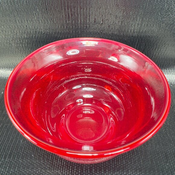 Vintage Art Glass Red Dish Bowl With White Textured Air Bubbles On Bottom Bowl - Picture 7 of 9